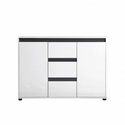 Ebuy24 SolKommoden Sideboard 2 - SolKommoden Sideboard 2 Türen, 3 Schubladen weiß, weiß Hochglanz, mehrfarbige Blende.