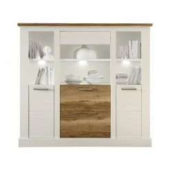 Ebuy24 Torono Sideboard - Torono Sideboard 3 Türen und 4 Ablagen, weiss Struktur, Nussbaumholz Dekor.