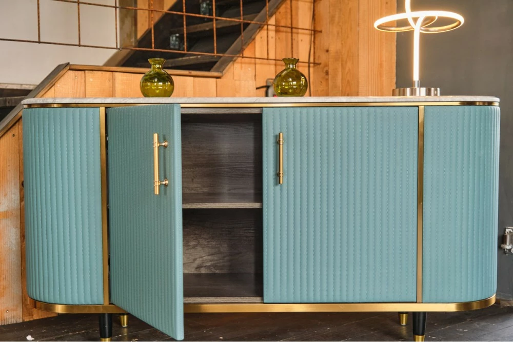 KAWOLA Sideboard MARIA Marmorplatte - Gold - Hellblau – Bild 4