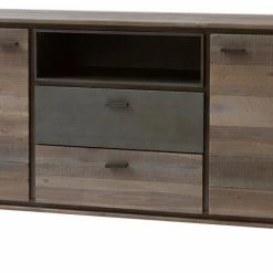 Ebuy24 Marla Kommode - Marla Kommode mit 2 Türen und 2 Schubladen in braun/ grau Akazieholz. Fertig montiert.