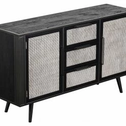 Ebuy24 NordicMindiRattan Sideboard hoch - NordicMindiRattan Sideboard hoch mit 2 Türen und 3 Schubladen, schwarz.