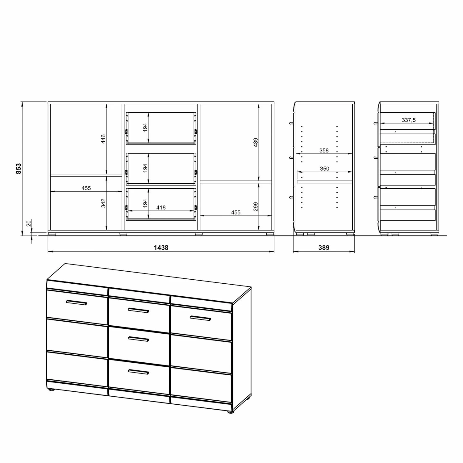 Germania Sideboard Adana - Hochglanz Weiß – Bild 9