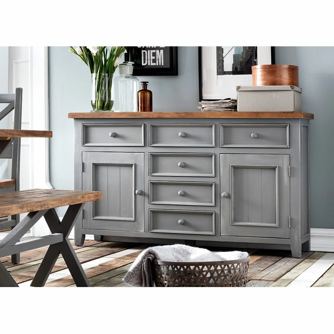 Maison Belfort Sideboard Balignton I - Kiefer massiv - Grau – Bild 2