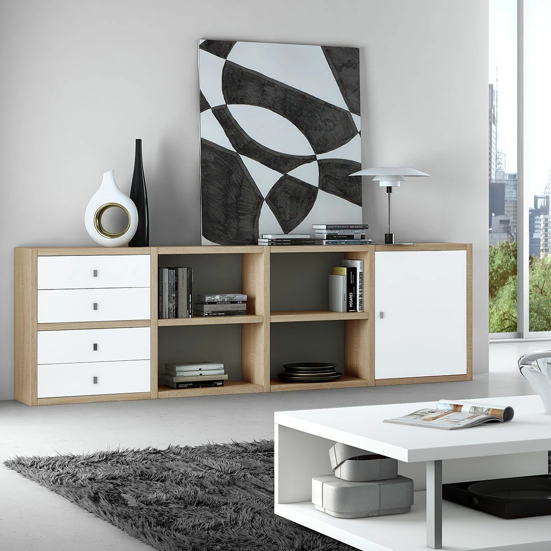 Loftscape Sideboard Emporior III.B - Weiß / Eiche Dekor – Bild 2